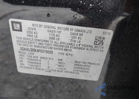 2015 GMC Terrain Slt-1 z USA, uszkodzony, nr VIN 2GKALSEK4F6319035